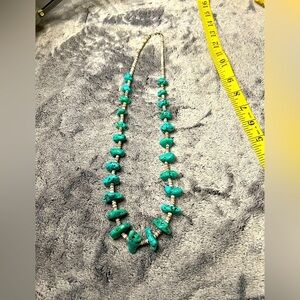 Native American Turquoise Nugget Heishi Bead Necklace 26”